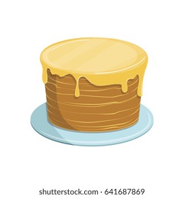 Vector illustration. Isolated on white background. Sweet biscuit cake with glaze for birthday or wedding holiday, party. 