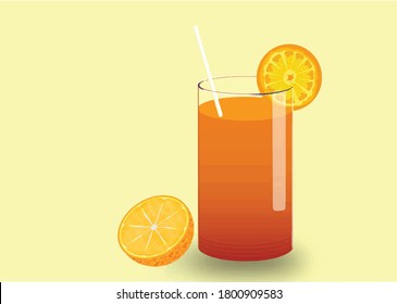 vector illustration of isolated orange juice in a glass with a slice of orange and citrus fruit,healthy drinks
