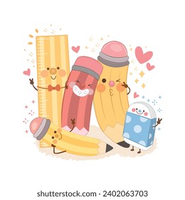 Vector Illustration of isolated pencil, Scale and eraser 