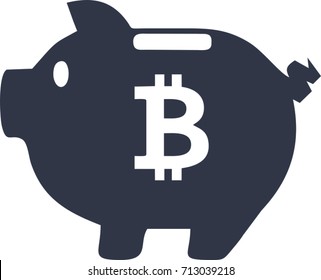 Vector illustration of an isolated piggy bank moneybox and Bitcoin symbol. Internet money security. Crypto currency symbol and coin image. Blockchain based secure cryptocurrency