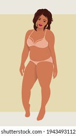 Vector illustration isolated Plus size swimsuit model young woman 