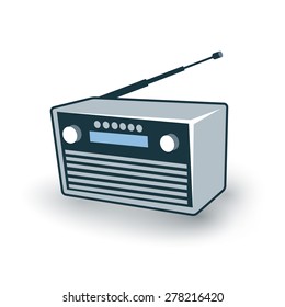 Vector illustration of isolated portable classic radio in cartoon style.