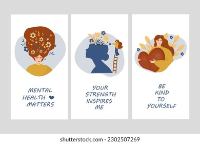 Vector illustration. Isolated vector. Postcards, banners, advertising, poster. Psychology, psychotherapy, mental health, self-care, treatment. Design for print.