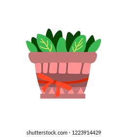 Vector illustration, isolated potted plant, flat style. Can be used as interior element, applicable for bright home decorations leaflets, hygge illustrations etc.