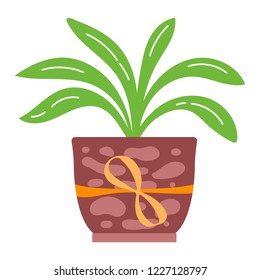 Vector illustration, isolated potted plant, flat style. Can be used as interior element, applicable for bright home decorations leaflets, hygge illustrations etc.