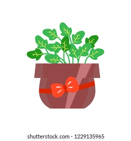 Vector illustration, isolated potted plant, flat style. Can be used as interior element, applicable for bright home decorations leaflets, hygge illustrations etc.