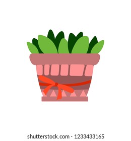 Vector illustration, isolated potted plant, flat style. Can be used as interior element, applicable for bright home decorations leaflets, hygge illustrations etc.