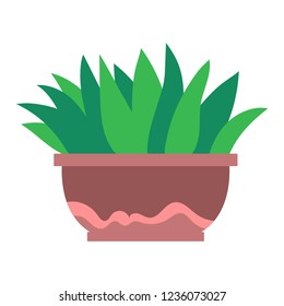 Vector illustration, isolated potted plant, flat style. Can be used as interior element, applicable for bright home decorations leaflets, hygge illustrations etc.