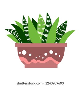 Vector illustration, isolated potted plant, flat style. Can be used as interior element, applicable for bright home decorations leaflets, hygge illustrations etc.