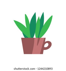 Vector illustration, isolated potted plant, flat style. Can be used as interior element, applicable for bright home decorations leaflets, hygge illustrations etc.