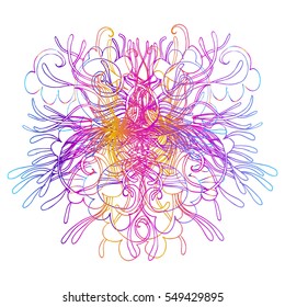 
Vector illustration isolated. Printing on T-shirt, fabric, mugs and souvenirs. Rainbow, acid, LSD, dmt, meditation, psychedelic, narcotic, nature, flowers, pattern. handmade. 60s, trippy, dreamy