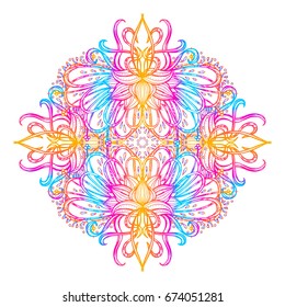 Vector illustration isolated. Printing on T-shirt, fabric, mugs and souvenirs. Rainbow, acid, LSD, dmt, meditation, psychedelic, narcotic, nature, flowers, pattern. handmade. 60s, trippy, dreamy.