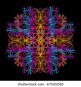 Vector illustration isolated. Printing on T-shirt, fabric, mugs and souvenirs. Rainbow, acid, LSD, dmt, meditation, psychedelic, narcotic, nature, flowers, pattern. handmade. 60s, trippy, dreamy.