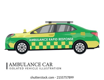 Vector Illustration Of Isolated Realistic Ambulance Rapid Response Car. Clipart Of A Modern Healthcare Department Sedan Car.