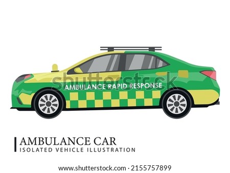 Vector illustration of isolated realistic ambulance rapid response car. Clipart of a modern healthcare department sedan car.