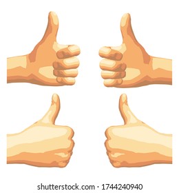 Vector illustration.Set of isolated realistic human hands showing different gestures,signs or numbers,seen from different sides,front and back.
