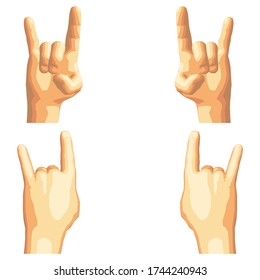 Vector illustration.Set of isolated realistic human hands showing different gestures,signs or numbers,seen from different sides,front and back.