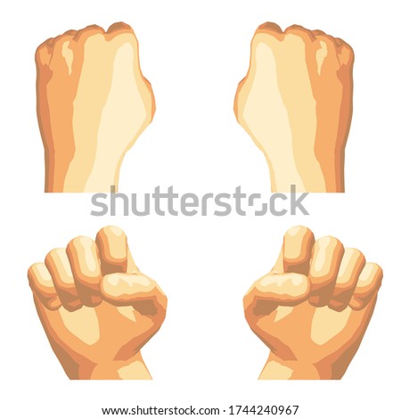 Vector illustration.Set of isolated realistic human hands showing different gestures,signs or numbers,seen from different sides,front and back.