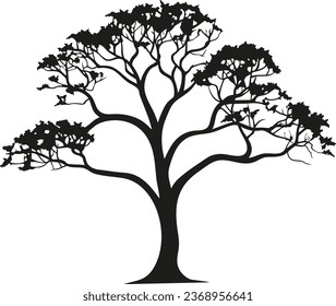 Vector illustration of isolated, realistic tree branch with leaves and two birds, in black color, on white background. Wall sticker.