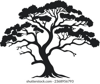 Vector illustration of isolated, realistic tree branch with leaves and two birds, in black color, on white background. Wall sticker.