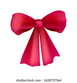 Vector illustration with isolated red bow on a white backdrop for use as a design element for decorating gifts, greetings, holidays, advertising.