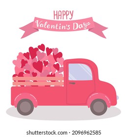 
Vector illustration isolated retro valentines truck with hearts and lettering Happy valentines day. Valentine's day, wedding concept