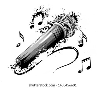 Vector illustration of isolated retro, vintage microphone. music