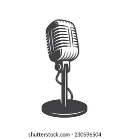 Vector illustration of isolated retro, vintage microphone.