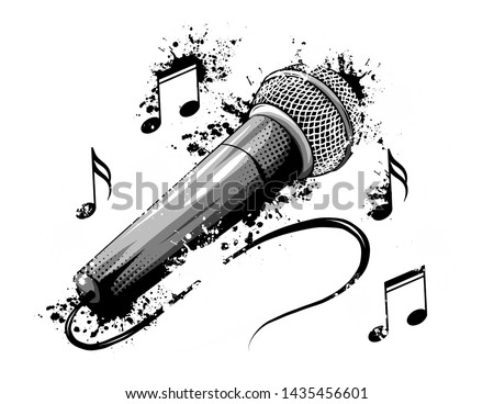 Vector illustration of isolated retro, vintage microphone. music