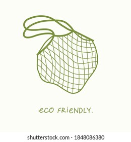 Ilustración vectorial de la bolsa de compra de comestibles reutilizable aislada. Cuidado de la ecología