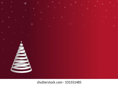 Vector illustration of isolated ribbon of white Christmas tree on a red background. Icon with tree and star. Interior decorations for Christmas and New Year. Greeting card with snow for the holidays