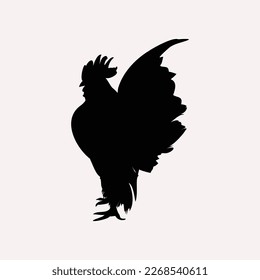 vector illustration of isolated rooster silhouette black color on white background