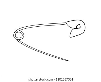 Vector illustration, isolated safety pin in black and white colors, outline hand painted drawing