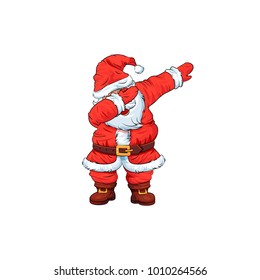 Vector illustration isolated Santa Claus Father Frost Christmas character dancing dab step fashionable hip hop pose meme design element for t-shirt for Happy new Year cartoon style white background