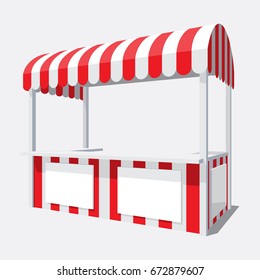 Vector illustration of an isolated shopping pavilion with a semicircular roof in white and red color scheme on a poor background