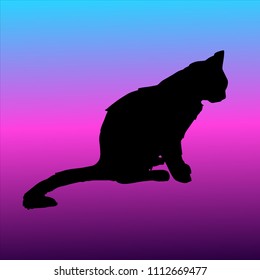 Vector illustration. Isolated silhouette cat sitting. Elegant and cute illustration.