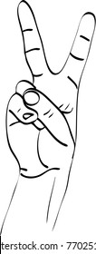 vector illustration. Isolated silhouette of the hand that shows two fingers. 