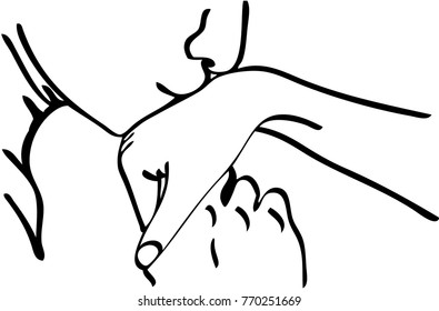 vector illustration. Isolated silhouette of man hissing the hand of woman