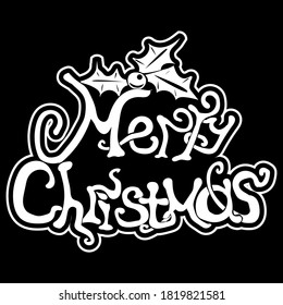 Vector illustration. Isolated silhouette, Merry Christmas on a black background. Design element for poster, banner, clothes. Simple flat style.