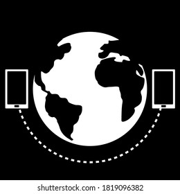 Vector illustration. Isolated silhouette of mobile communication on a black background. Design element for poster, banner, clothes. Simple flat style.