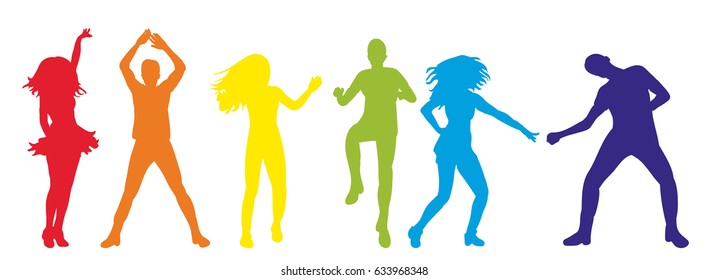 Vector illustration of an isolated silhouette of people dancing, colorful