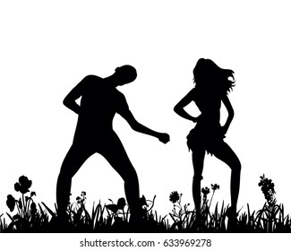 Vector, illustration of an isolated silhouette of people dancing