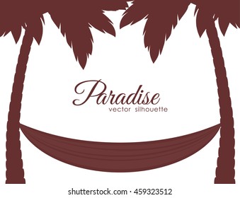 Vector illustration: Isolated Silhouettes of palm trees and hammock on white background.