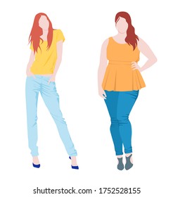 Vector illustration of isolated slim and fat fashion women