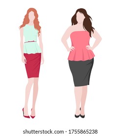 Vector illustration of isolated slim and fat fashion women