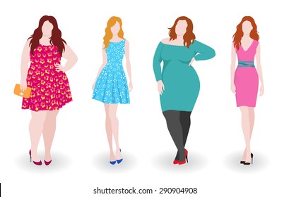 Vector illustration of isolated slim and fat fashion women