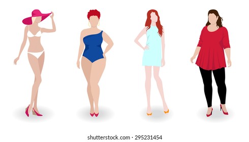 Vector illustration of isolated slim and fat fashion women