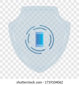 Vector illustration of an isolated smartphone security icon on a transparent background. Shield security icon.