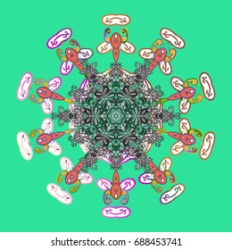 Vector illustration with isolated snowflake. Isolated watercolor snowflakes on colorful background. Beautiful decoration. Symbol of winter.