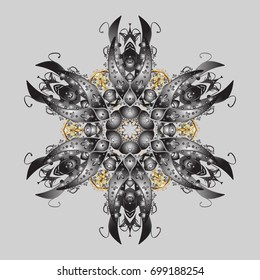 Vector illustration with isolated snowflakes. Beautiful decoration. Symbol of winter. Isolated watercolor snowflakes on gray background.